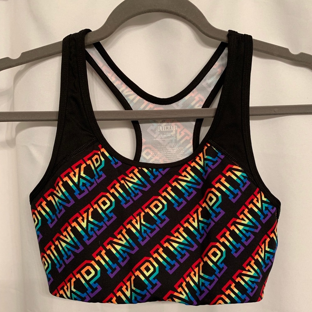 Victoria Secret Pink rainbow sports bra.